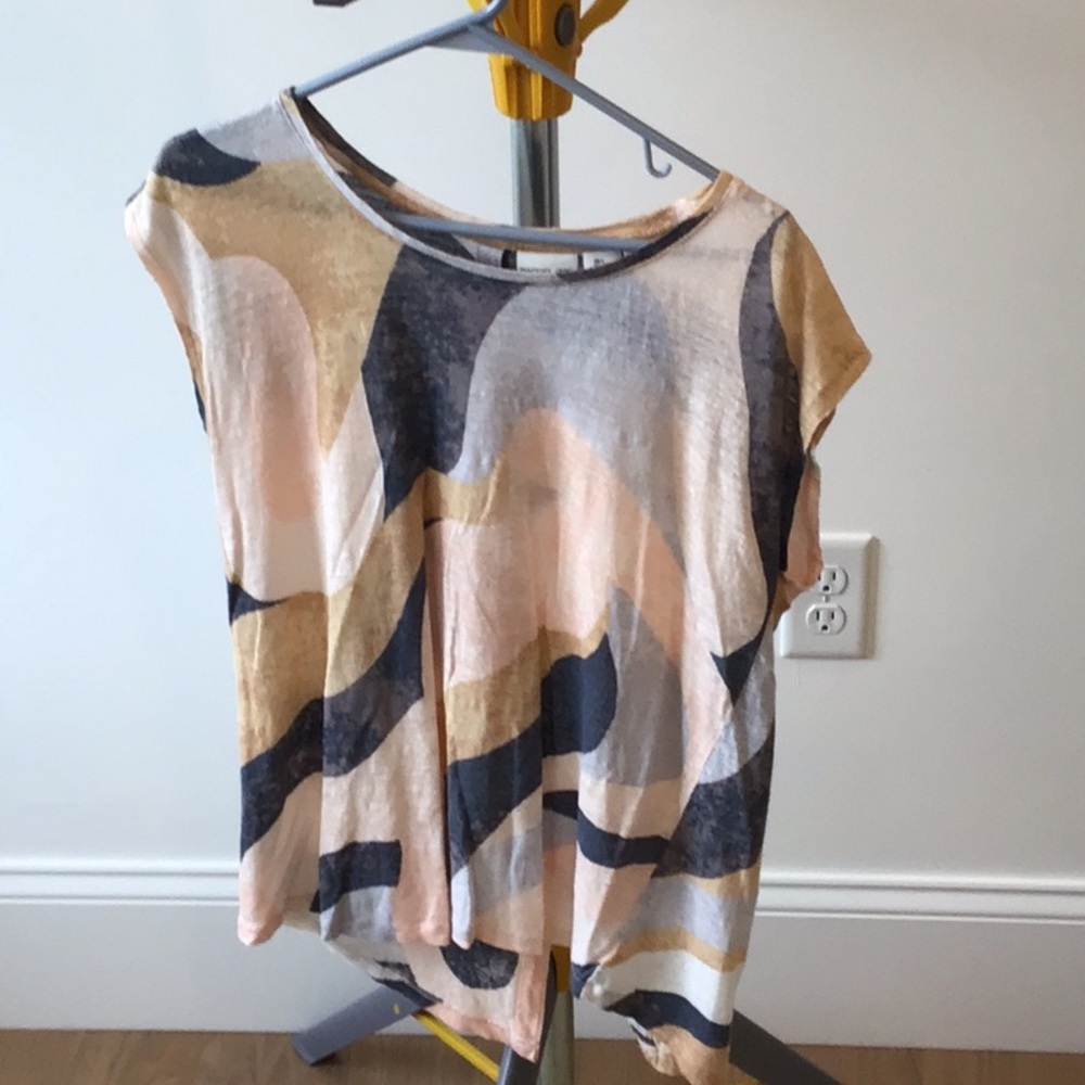 Rachel Zoe Cream and Tan Asymmetrical Cap Sleeve Blouse